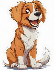 Cheerful Cartoon Dog Sitting and Smiling on White Background