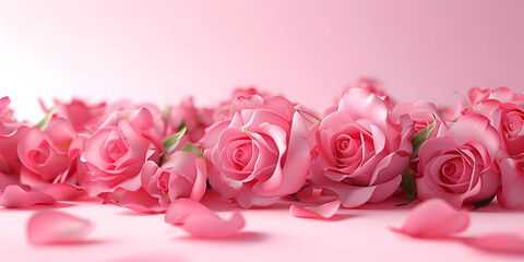 Beautiful pink and white roses on a pink background,