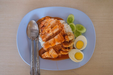 BBQ pork rice with thai sausage and egg