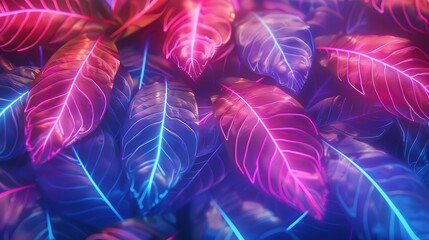 Create a seamless looping animation of glowing neon leaves