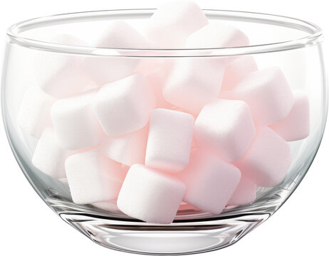 glass bowl of marshmello isolated on white or transparent background,transparency 