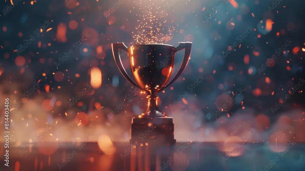 Poster shining trophy on a sparkling background generative ai