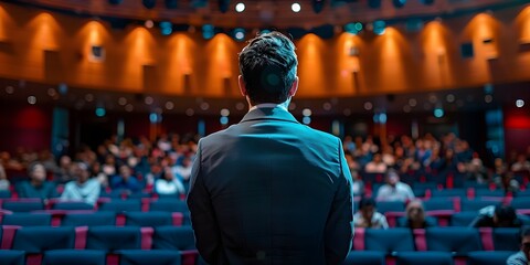 Motivational Speaker Addressing a Large Audience at an Industrial Engineering and Manufacturing Conference
