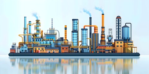 Obraz premium Futuristic Industrial Cityscape with Factories Refineries and Manufacturing Plants Illustrating the Concept of Modern Industrial and Manufacturing