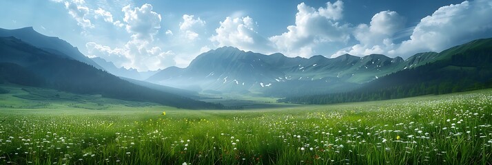 Mountain sky landscape nature hiking meadow scenery realistic nature and landscape