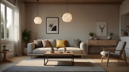 Obraz premium Modern interior japandi style design living room Light.generative.ai