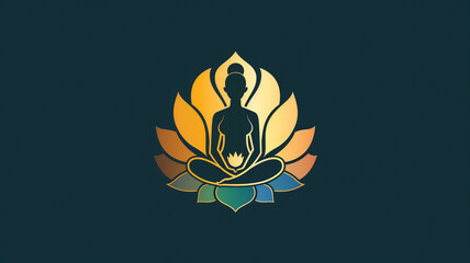 Illustrated icon/logo/design of a golden meditating woman sitting cross legged in a lotus flower. Logo for wellness, aromatherapy, healing, recovery or massage business.