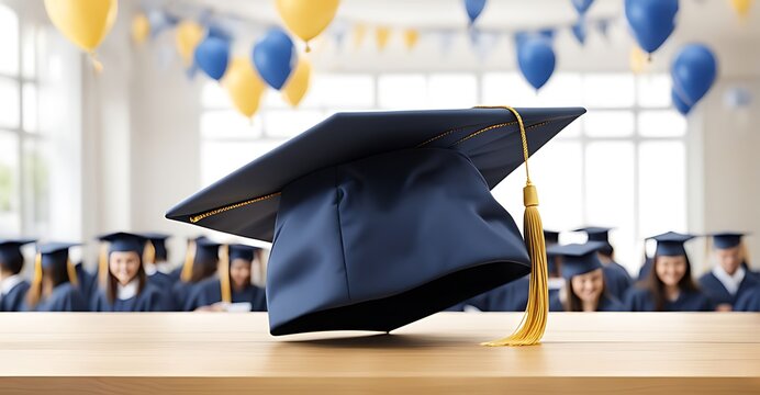 graduation party invitation template with festive background, blank space for text, Graduation cap, mock-up design 