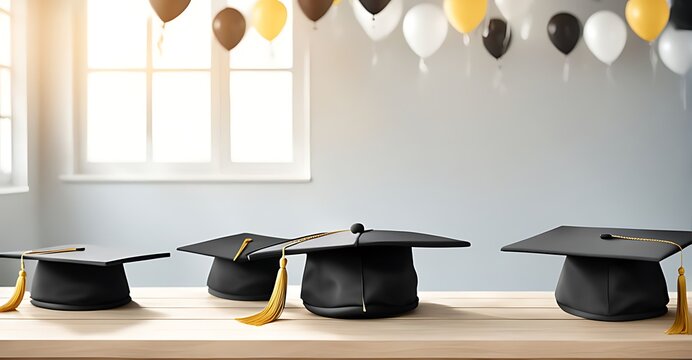 graduation party invitation template with festive background, blank space for text, Graduation cap, mock-up design 