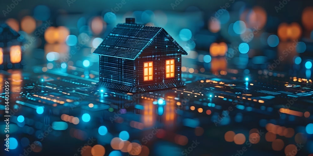 Poster futuristic smart home model prioritizing user privacy and data security in a digital technology and 
