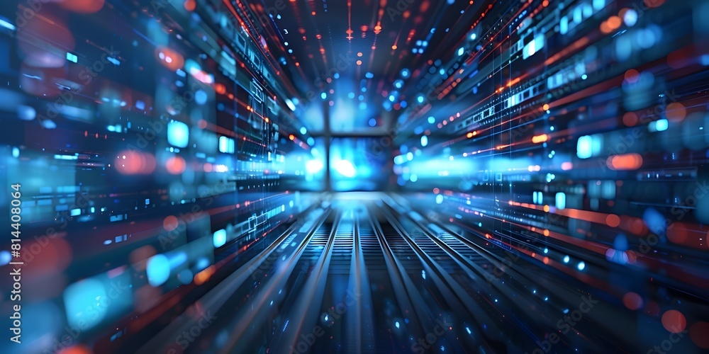 Poster futuristic digital technology and internet data flow with neon lights and abstract backdrop