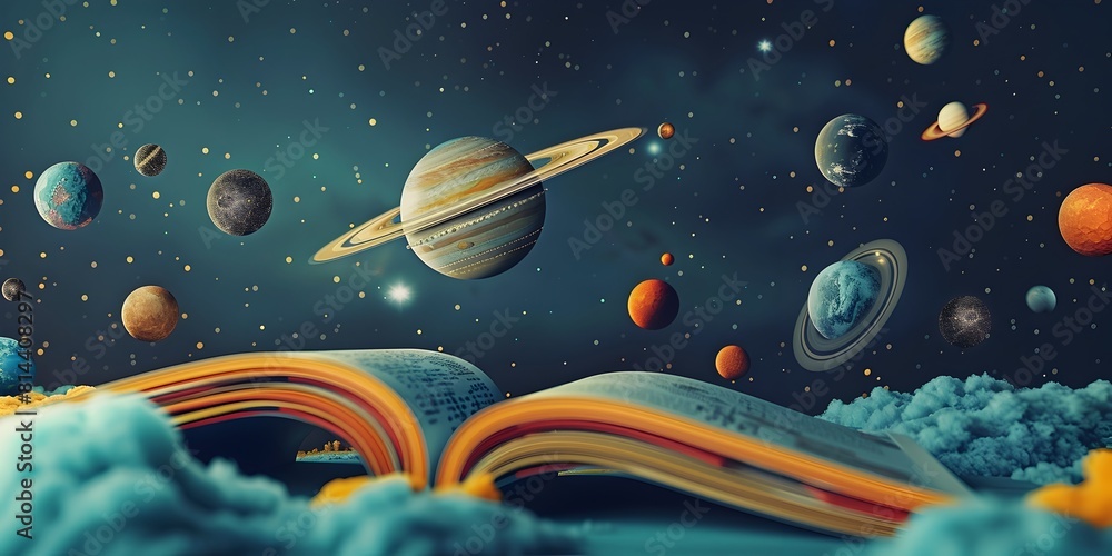Poster enchanting intergalactic journey through the wonders of the universe introducing young minds to the 