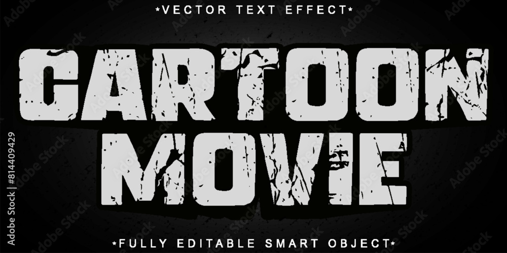 Poster black and white worn cartoon movie vector fully editable smart object text effect