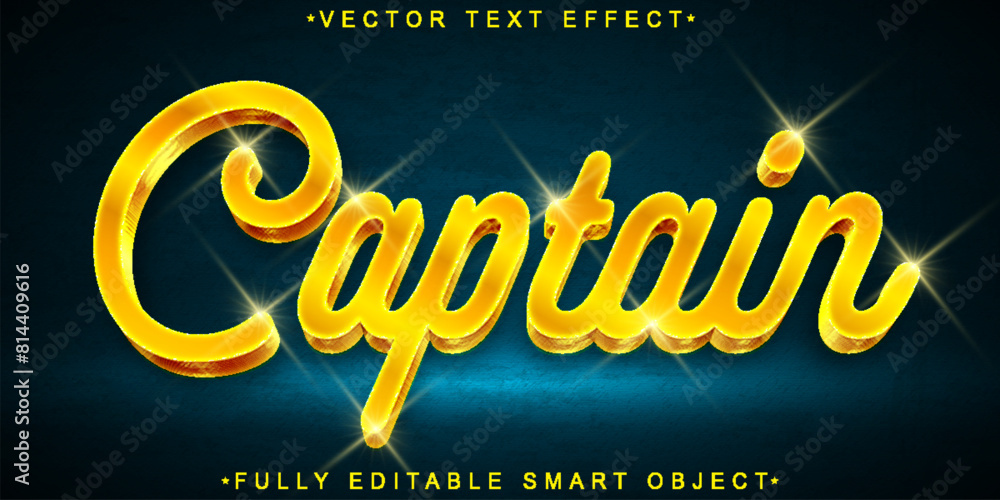 Poster shiny bright golden captain vector fully editable smart object text effect