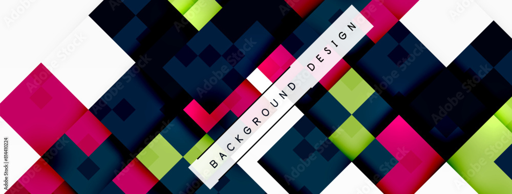 Poster a tartaninspired design with red and magenta rectangles and squares, showcasing a blend of tints and