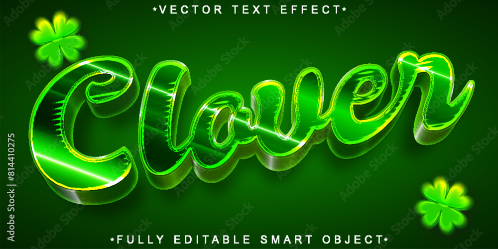Poster green shiny shamrock clover vector fully editable smart object text effect