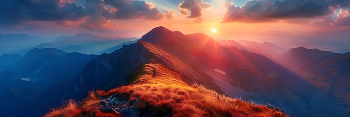 Mountain Sunset realistic nature and landscape