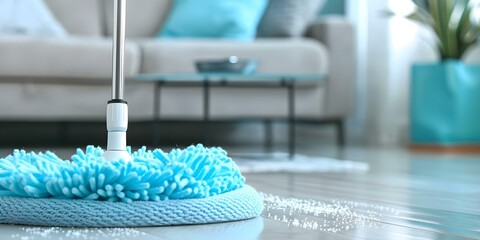 Modern Microfiber Mop: An Efficient Solution for Cleaning Wood Parquet Floors. Concept Microfiber Mop, Wood Parquet Floors, Efficient Cleaning, Modern Solution