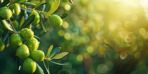 Closeup of green olives in sunny day.
