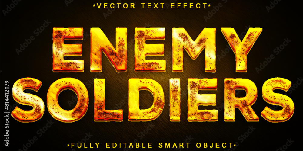Poster worn orange enemy soldiers vector fully editable smart object text effect