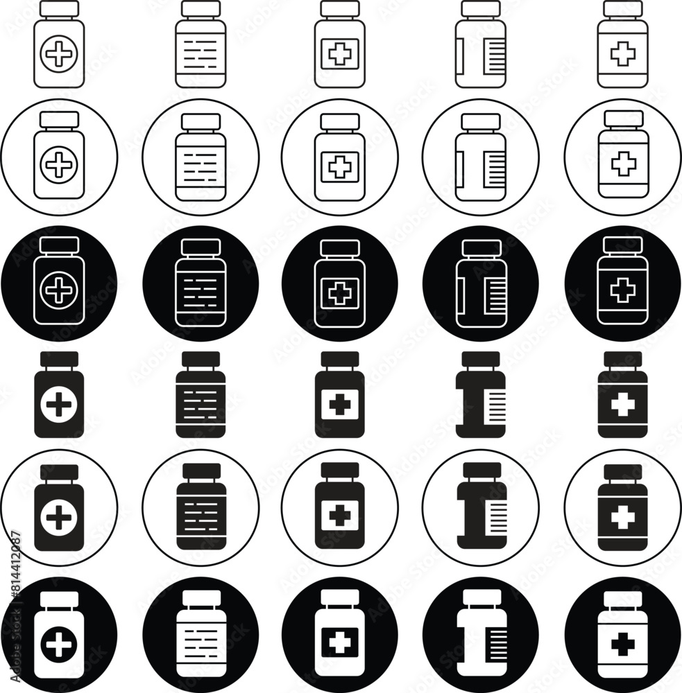 Aufkleber set of medicine bottles icons. flat styles with editable stock for mobile concepts and web designs. 