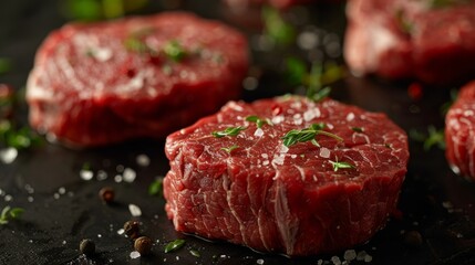 Close-up view of fresh premium top round beef, detailed texture and marbling, isolated background, ideal for advertisements, studio lit