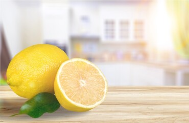 Yellow ripe lemon fruit on desk