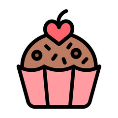 Cupcake Icon With Line Flat Color Style