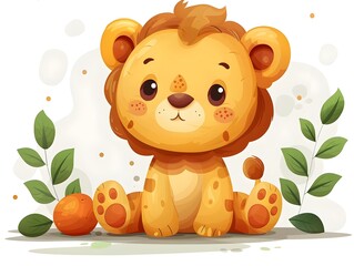 Obraz premium Cute Cartoon Lion Cub in Colorful Vibrant Scene