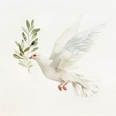 Fototapeta premium Peaceful Dove with Olive Branch, Children's Watercolor Art Generative AI