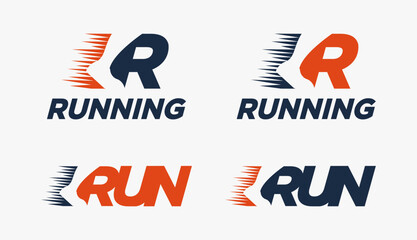 Creative wordmark logo, R for Run logo / Running logo vector template on white background