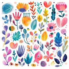 Whimsical Watercolor Doodles on White Background for Fun Designs Generative AI
