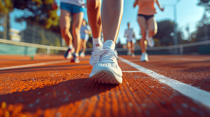 Energetic strides of individuals running on a court