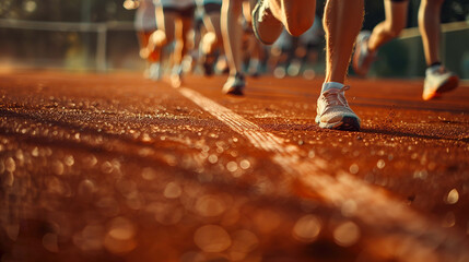 Their shoes make contact with the ground, highlighting their energetic pace