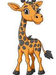 Obraz premium Cute Cartoon Giraffe with Friendly Expression on Isolated White Background