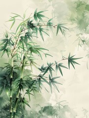 Traditional Chinese Ink Painting with Bamboo Elements for Nature Inspired Art Generative AI