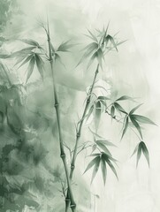 Traditional Chinese Ink Painting with Bamboo Elements for Nature Inspired Art Generative AI
