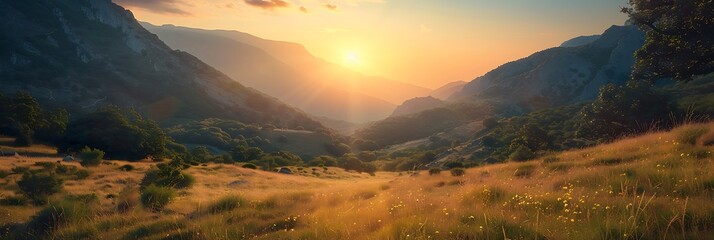 Mountain valley during sunrise, Natural summer landscape realistic nature and landscape