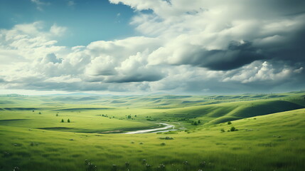 Obraz premium a large field of green grass with a colorful. Generative AI