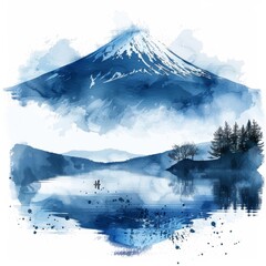Mountain Fuji Landscape with Watercolor Effect Generative AI