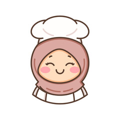Joyful Muslim Chef Girl Character Simple Mascot Logo In Cute Cartoon Illustration Style

