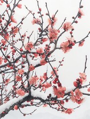 Delicate Plum Branches on White Background for Nature Inspired Designs Generative AI