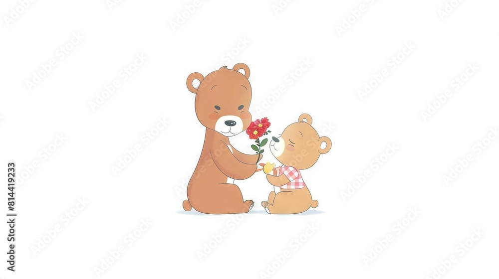 Sticker   A  bear with a flower in its mouth gives another  bear a red flower