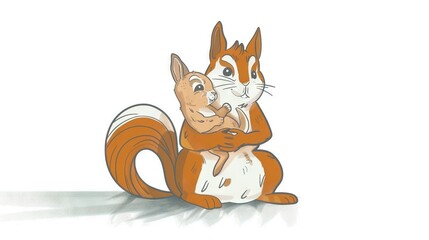 Fototapeta premium Squirrel carrying another squirrel on its back, surprised expression on face