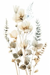 Watercolor Wildflowers on Neutral Background Generative AI
