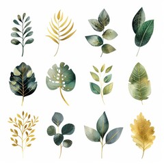 Vibrant Green and Gold Leaf Illustration for Nature Inspired Designs Generative AI