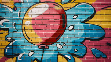 Pop art comic street graffiti with a balloons on a brick wall. Fantastic background.	