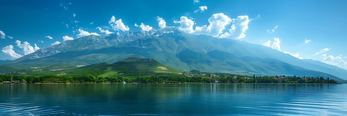 Mountain view from Lake Ohrid, Macedonia realistic nature and landscape