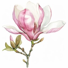 Fototapeta premium Watercolor Magnolia Clipart on White Background for Floral Designs Generative AI