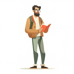 Happy male student with book. University knowledge, education. Bookworm studying.